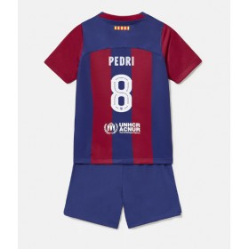 Otroški Nogometni dresi Barcelona Pedri Gonzalez #8 Domači 2023-24 Kratek Rokav (+ Kratke hlače)